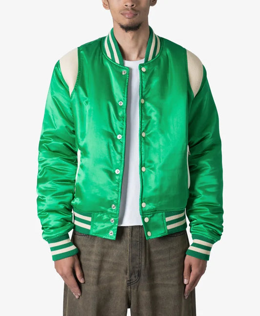 Trendy Satin Green Letterman Varsity Jacket - Recreated Inspired Edition