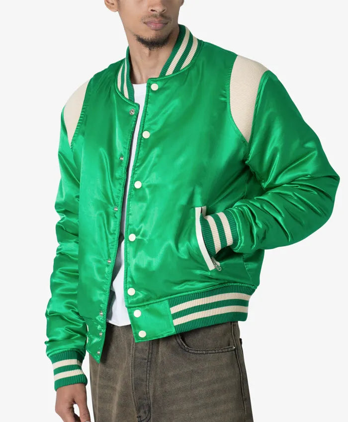 Trendy Satin Green Letterman Varsity Jacket - Recreated Inspired Edition