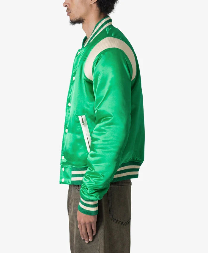 Trendy Satin Green Letterman Varsity Jacket - Recreated Inspired Edition