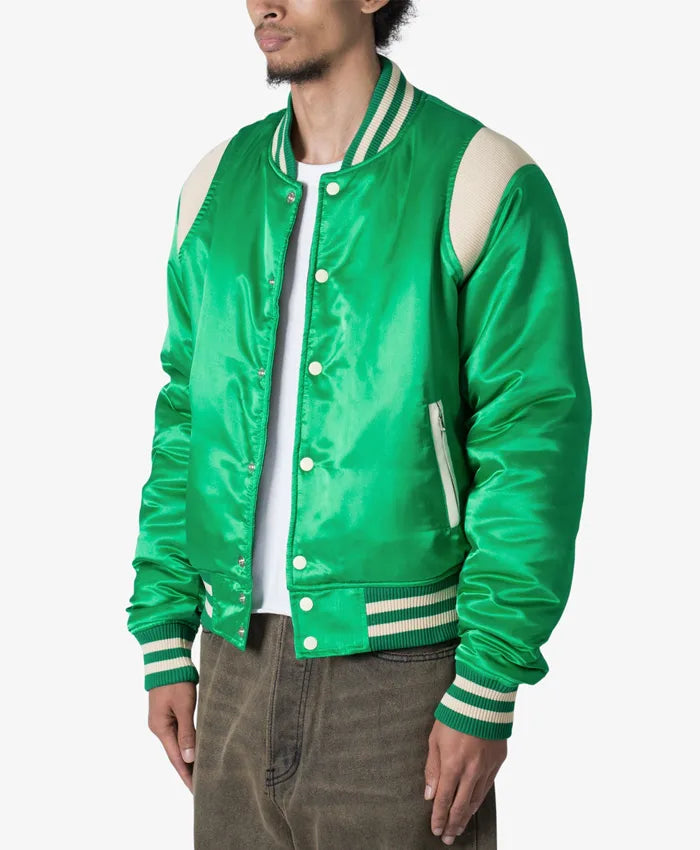 Trendy Satin Green Letterman Varsity Jacket - Recreated Inspired Edition