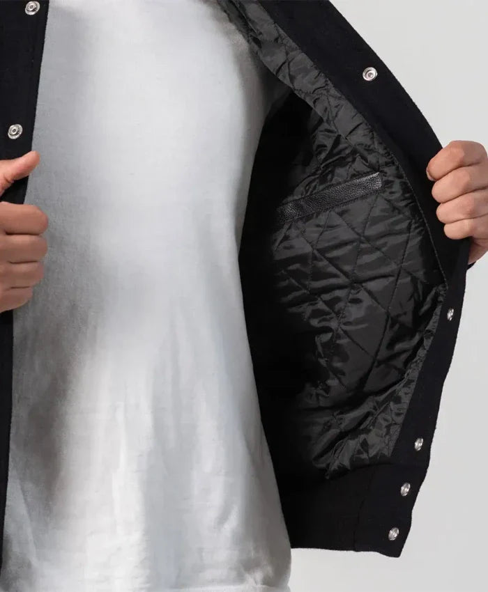 Unisex Black Varsity Jacket - Recreated Inspired Edition With Leather Sleeves