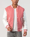 Unisex Pink Wool White Leather Sleeves Varsity Jacket - Recreated Inspired Edition