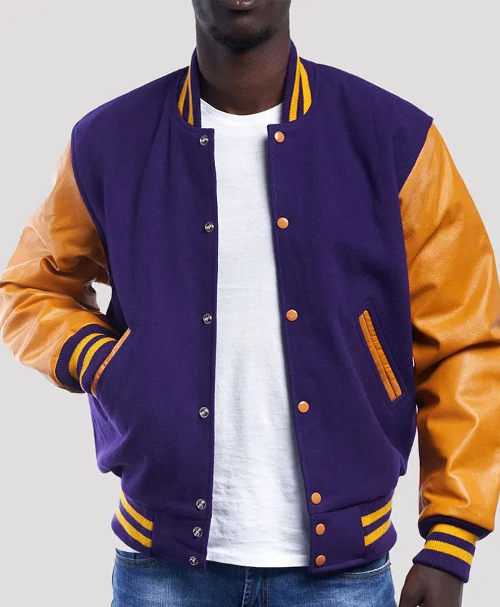 Unisex Purple And Gold Varsity Lettermen Jacket