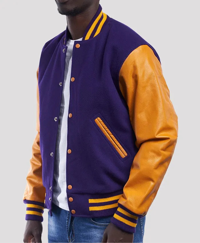 Unisex Purple And Gold Varsity Lettermen Jacket