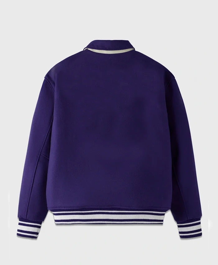 Unisex Purple Drop Down Collar Lettermen Varsity Jacket - Recreated Inspired Edition