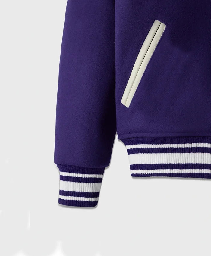 Unisex Purple Drop Down Collar Lettermen Varsity Jacket - Recreated Inspired Edition