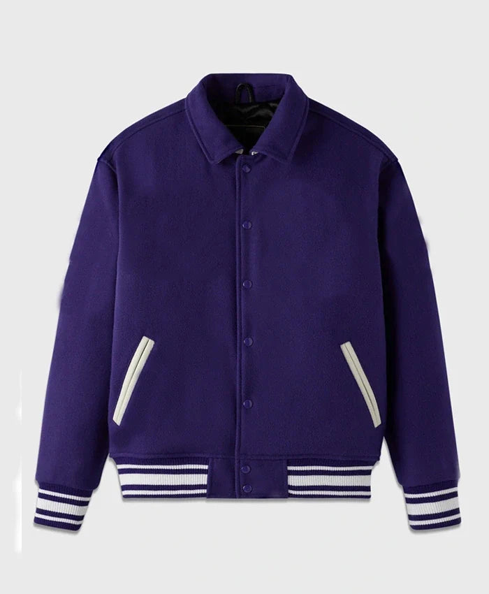 Unisex Purple Drop Down Collar Lettermen Varsity Jacket - Recreated Inspired Edition