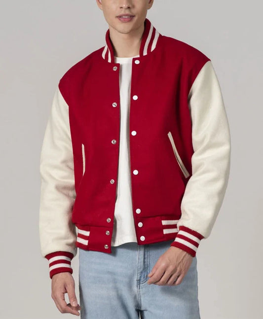 Unisex Red And White Varsity Lettermen Jacket