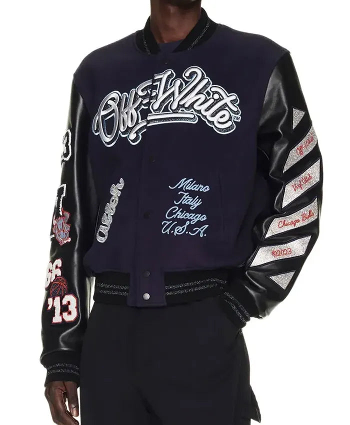 Chicago Bulls x Off-White Varsity Jacket - Recreated Inspired Edition