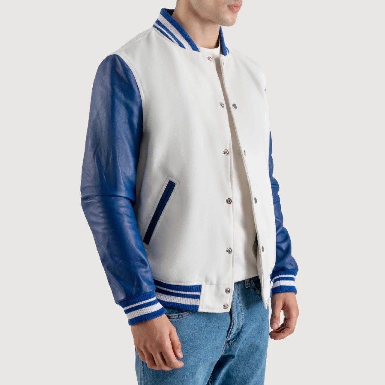 White and Blue Varsity Letterman Jacket - Recreated Inspired Edition