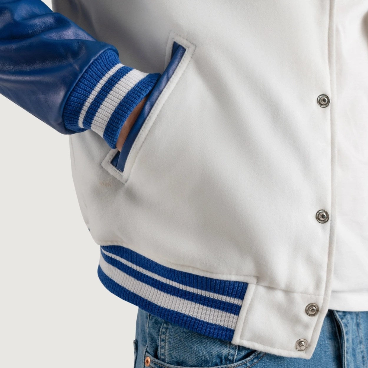 White and Blue Varsity Letterman Jacket - Recreated Inspired Edition