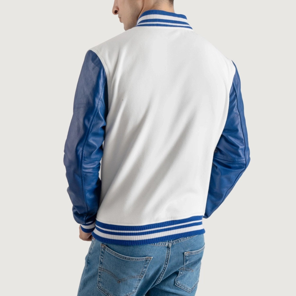 White and Blue Varsity Letterman Jacket - Recreated Inspired Edition