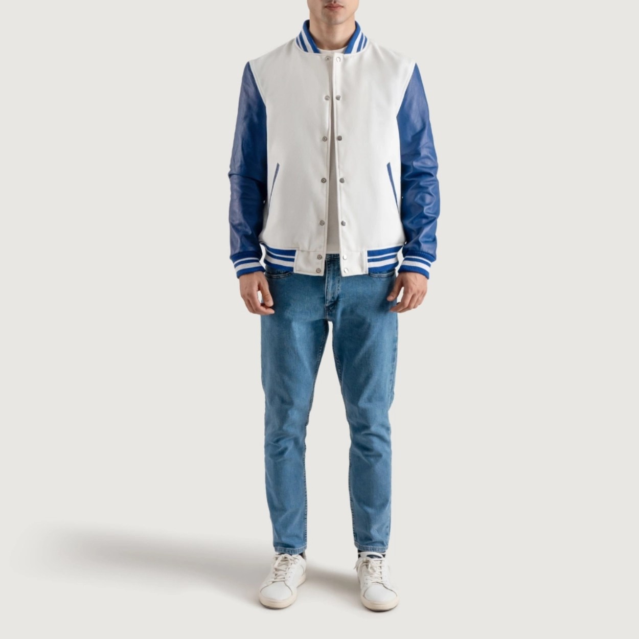 White and Blue Varsity Letterman Jacket - Recreated Inspired Edition