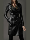 Women’s Military Style Black Leather Coat – Bold &amp; Elegant