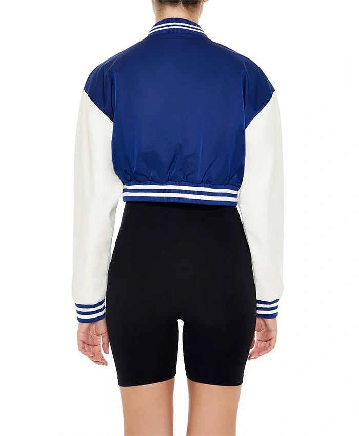Women’s Cropped Blue Lettermen Varsity Jacket - Recreated Inspired Edition