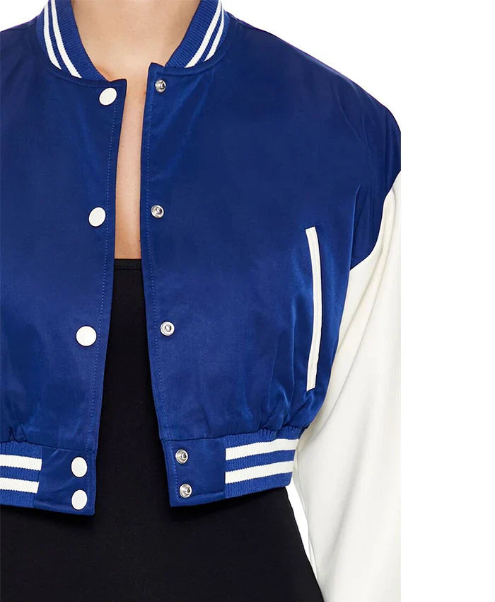 Women’s Cropped Blue Lettermen Varsity Jacket - Recreated Inspired Edition