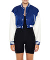 Women’s Cropped Blue Lettermen Varsity Jacket - Recreated Inspired Edition