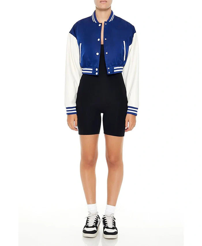 Women’s Cropped Blue Lettermen Varsity Jacket - Recreated Inspired Edition