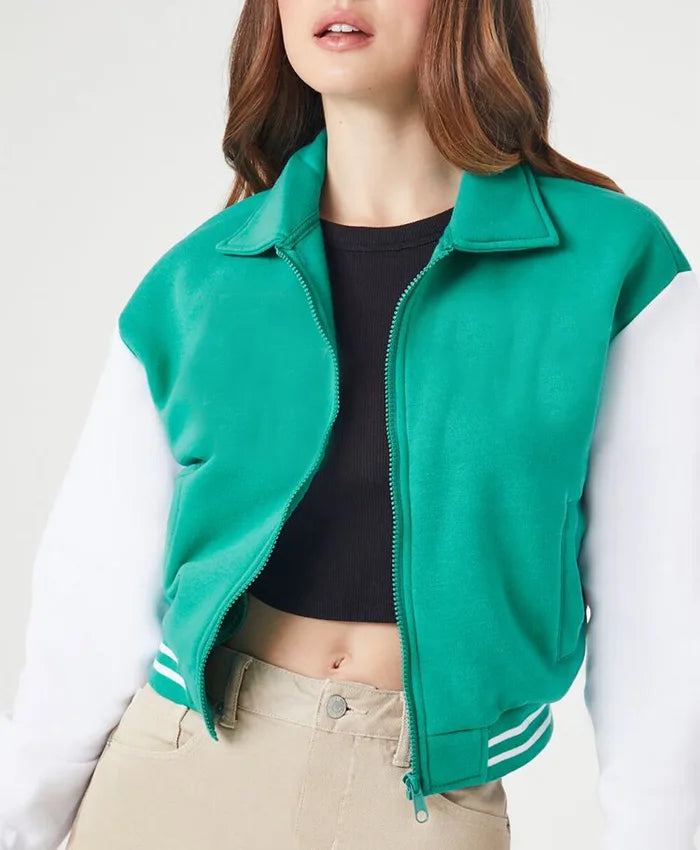 Women’s Cropped Sea Green Varsity Jacket - Recreated Inspired Edition
