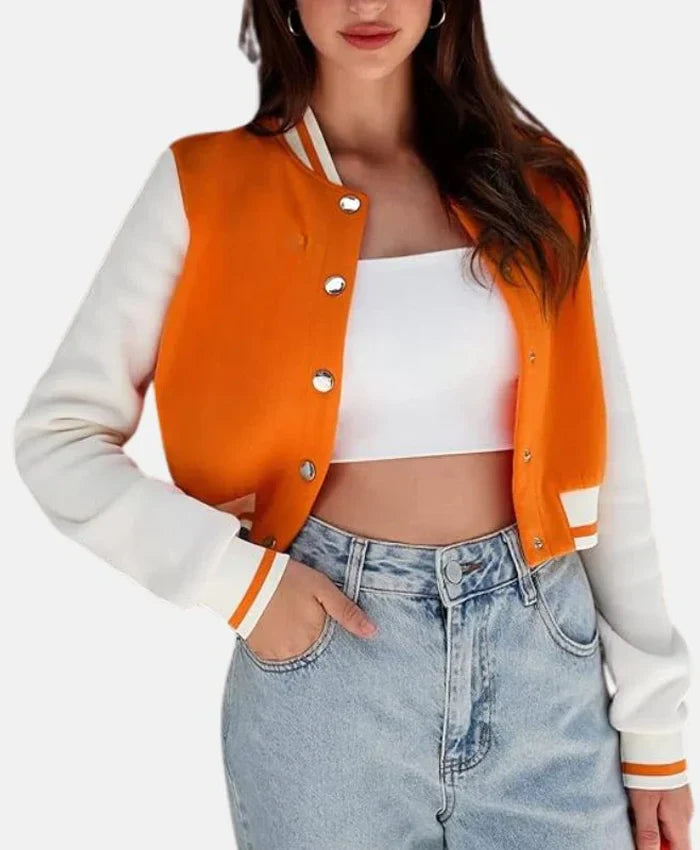 Women’s Cropped Orange Wool Varsity Jacket - Recreated Inspired Edition