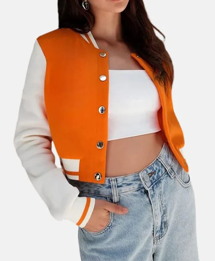 Women’s Cropped Orange Wool Varsity Jacket - Recreated Inspired Edition