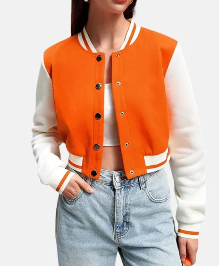 Women’s Cropped Orange Wool Varsity Jacket - Recreated Inspired Edition