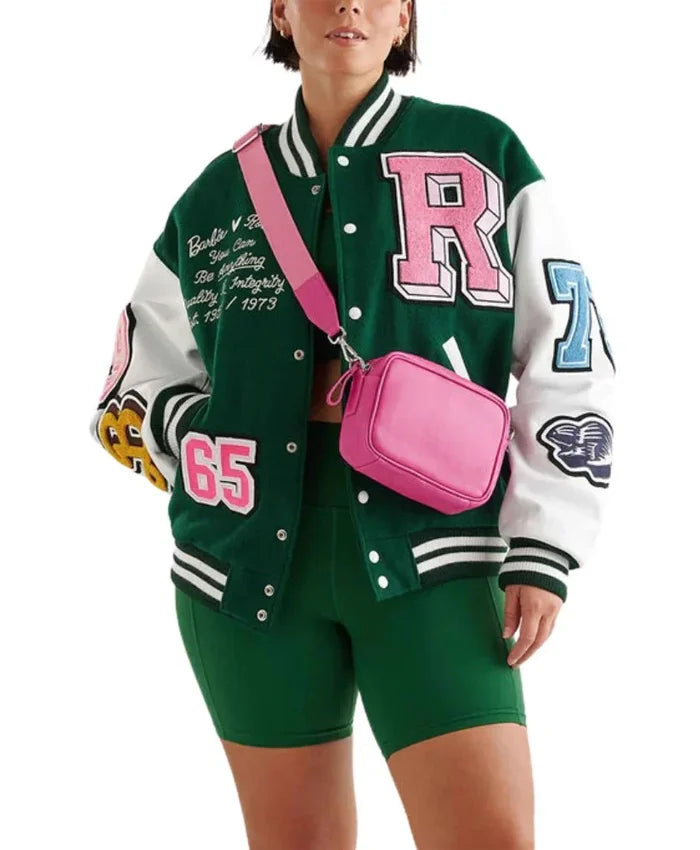Women’s Green And White Varsity Lettermen Jacket