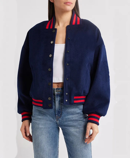 Women’s Royal Blue Tailored Fit Varsity Bomber Jacket