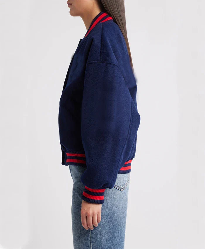 Women’s Royal Blue Tailored Fit Varsity Bomber Jacket