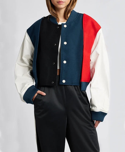 Women’s Triple Color Stylish Varsity Bomber Jacket
