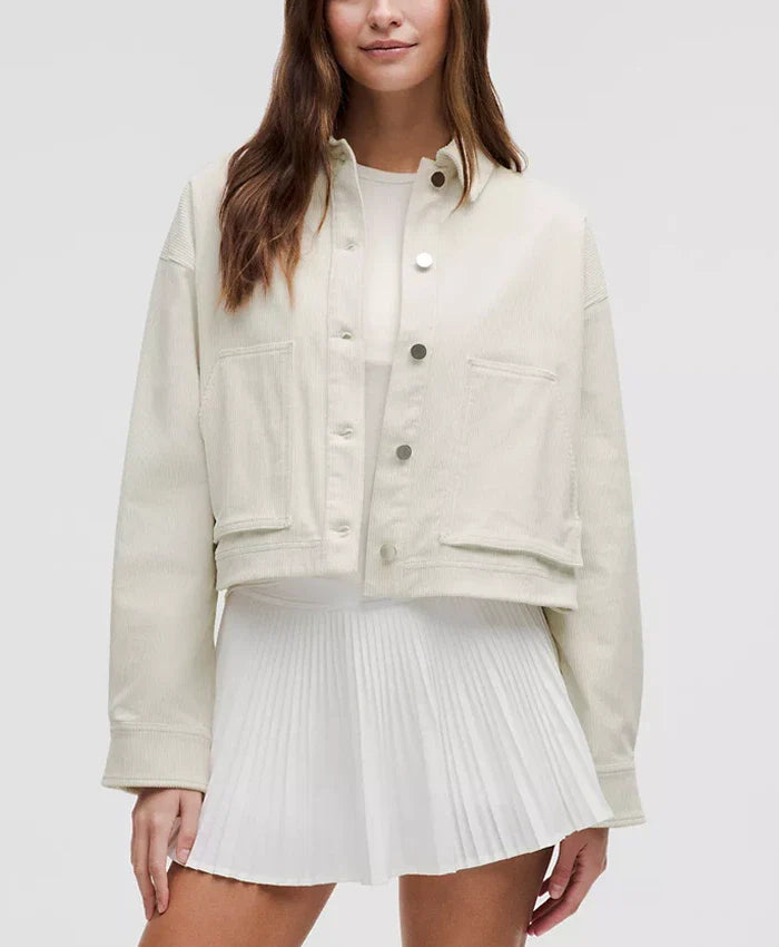 Women’s White Corduroy Shirt Varsity Jacket - Recreated Inspired Edition