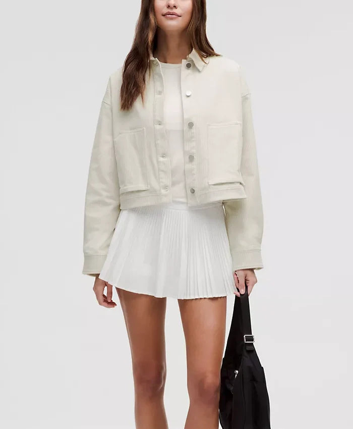 Women’s White Corduroy Shirt Varsity Jacket - Recreated Inspired Edition