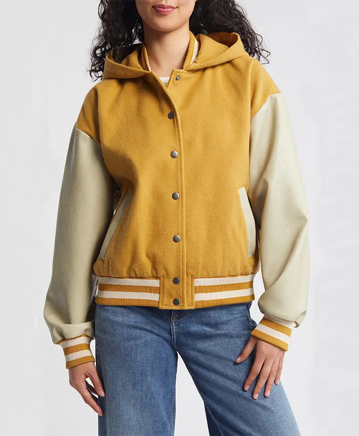 Women’s Yellow Hooded Wool Twill Varsity Jacket - Recreated Inspired Edition
