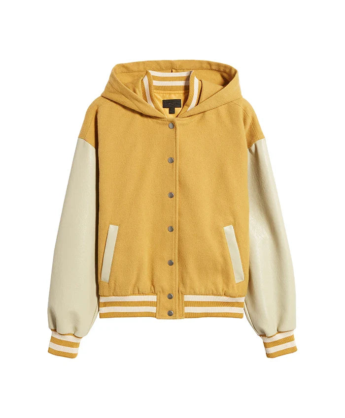 Women’s Yellow Hooded Wool Twill Varsity Jacket - Recreated Inspired Edition
