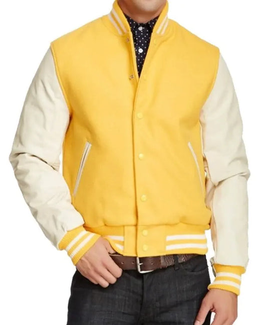 Yellow And White Varsity Jacket - Recreated Inspired Edition