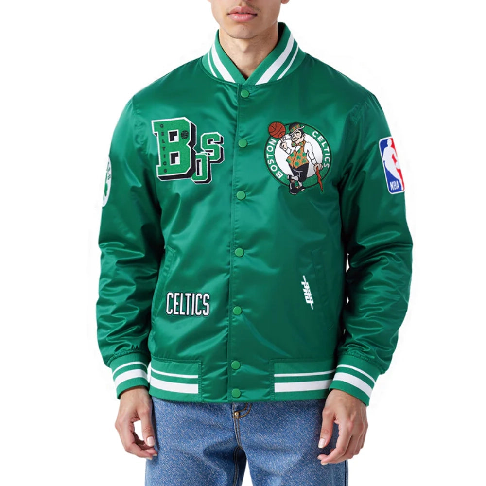Boston Celtics Best Of Green Satin Varsity Jacket