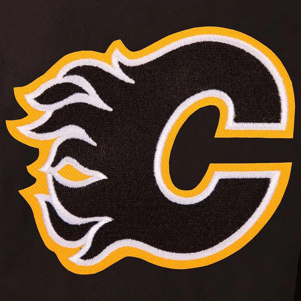Calgary Flames One Color Black Wool & Leather Varsity Jacket