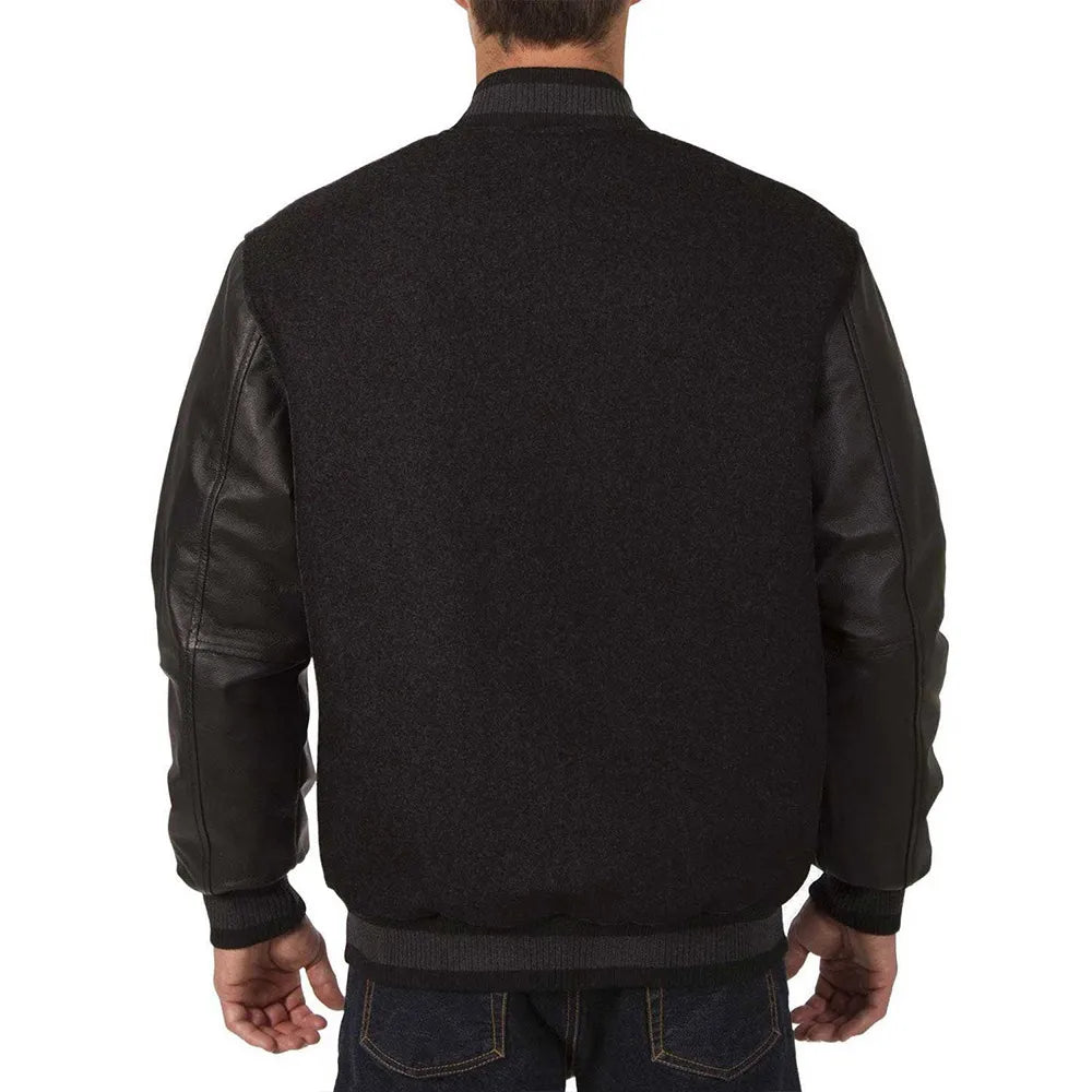 Calgary Flames One Color Black Wool & Leather Varsity Jacket
