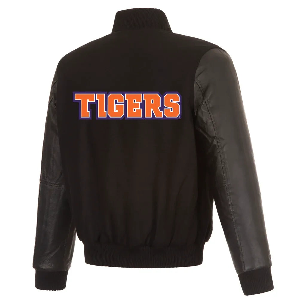 Clemson Tigers One Color Black Wool & Leather Varsity Jacket