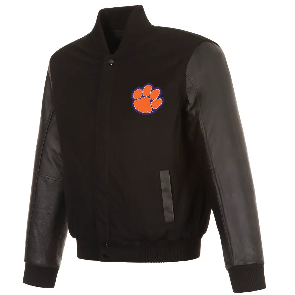 Clemson Tigers One Color Black Wool & Leather Varsity Jacket