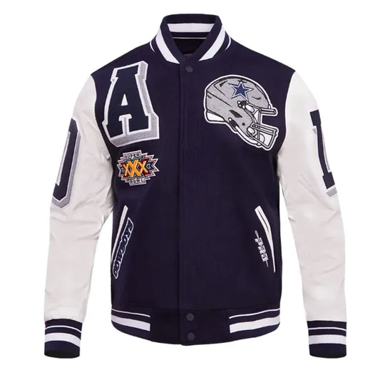 Dallas Cowboys Mashup Rib Varsity Wool/Leather Jacket - Recreated Inspired Edition
