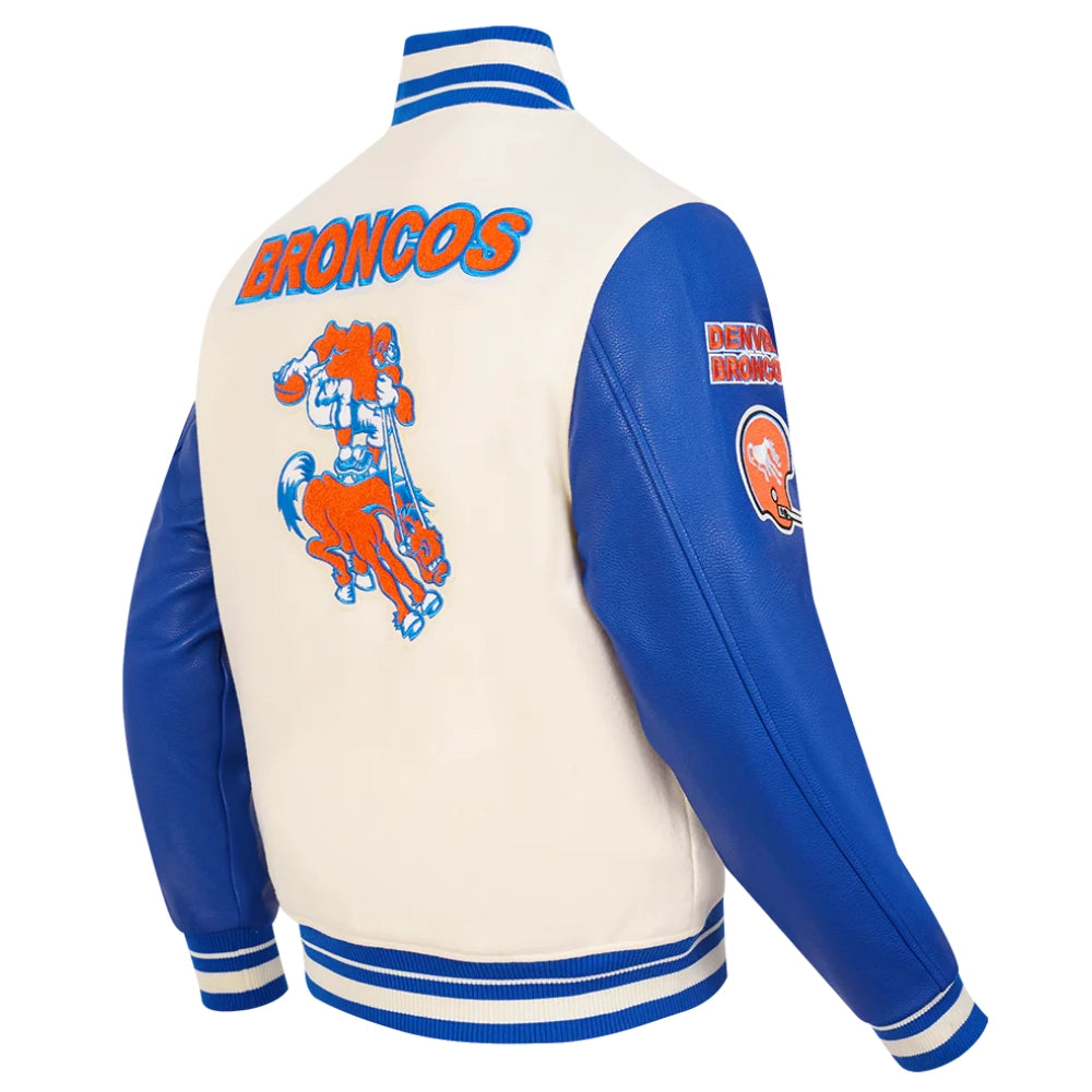 Denver Broncos Retro Classic Eggshell/Royal Varsity Jacket