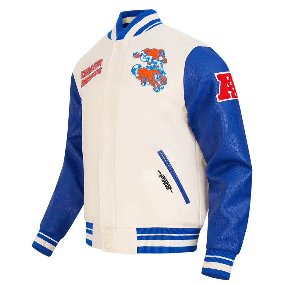 Denver Broncos Retro Classic Eggshell/Royal Varsity Jacket