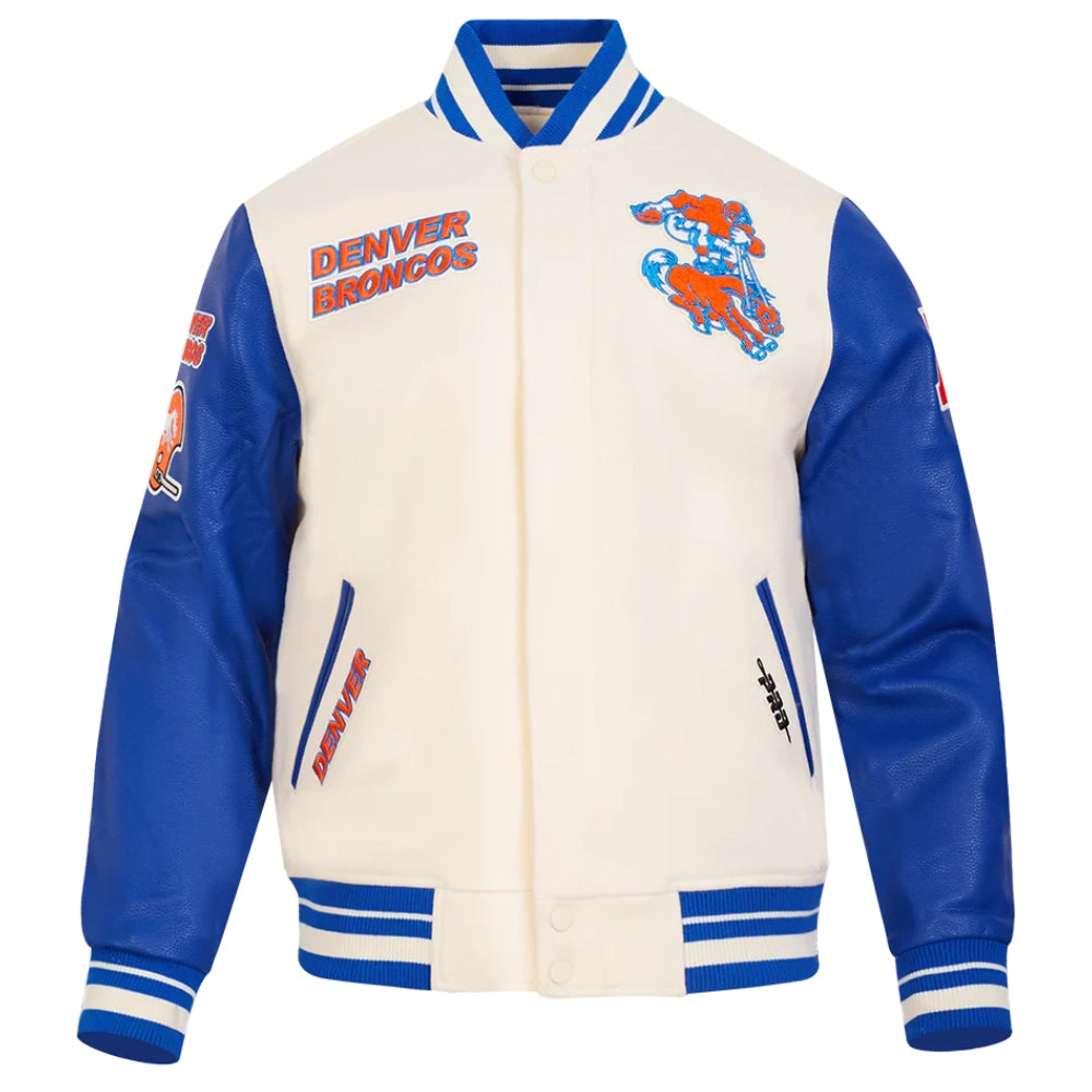 Denver Broncos Retro Classic Eggshell/Royal Varsity Jacket