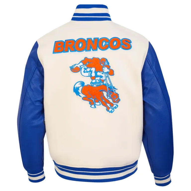 Denver Broncos Retro Classic Eggshell/Royal Varsity Jacket