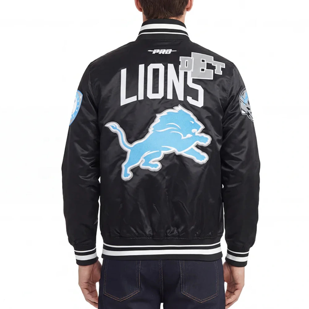 Detroit Lions Letterman Navy Satin Varsity Jacket