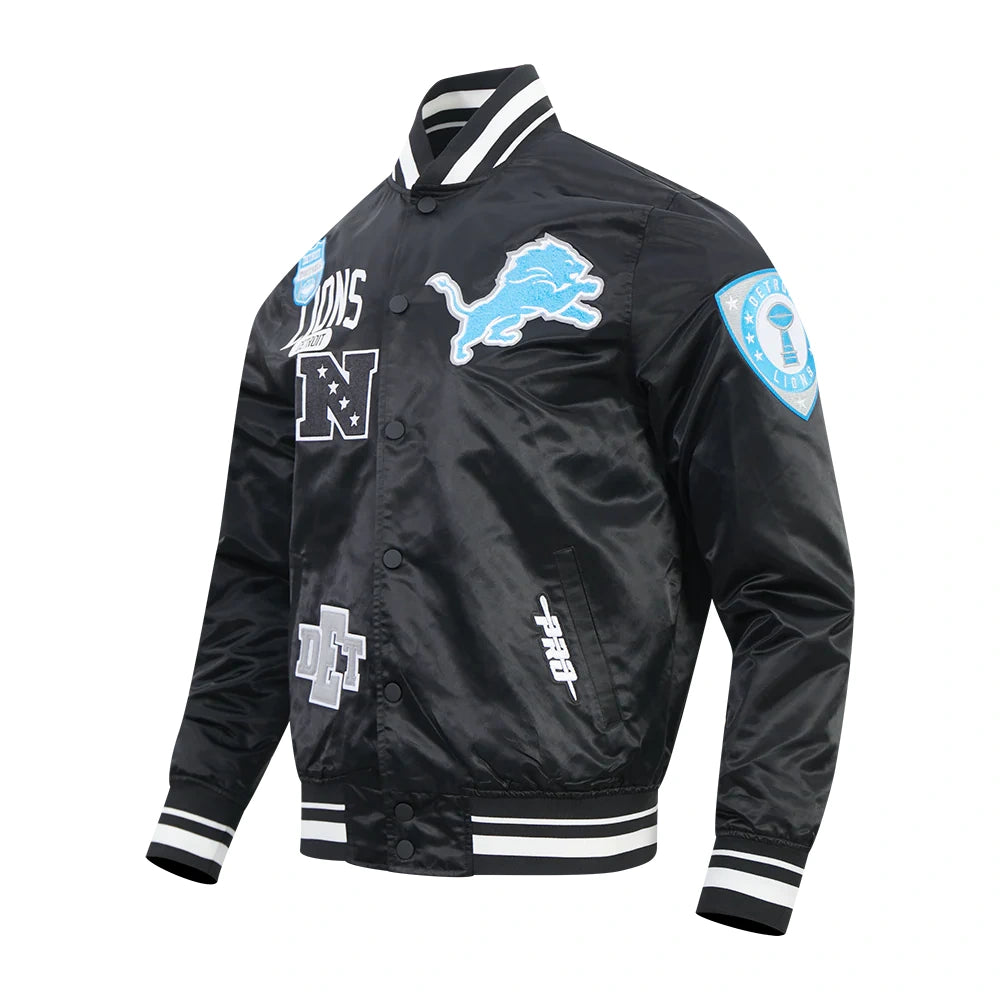 Detroit Lions Letterman Navy Satin Varsity Jacket