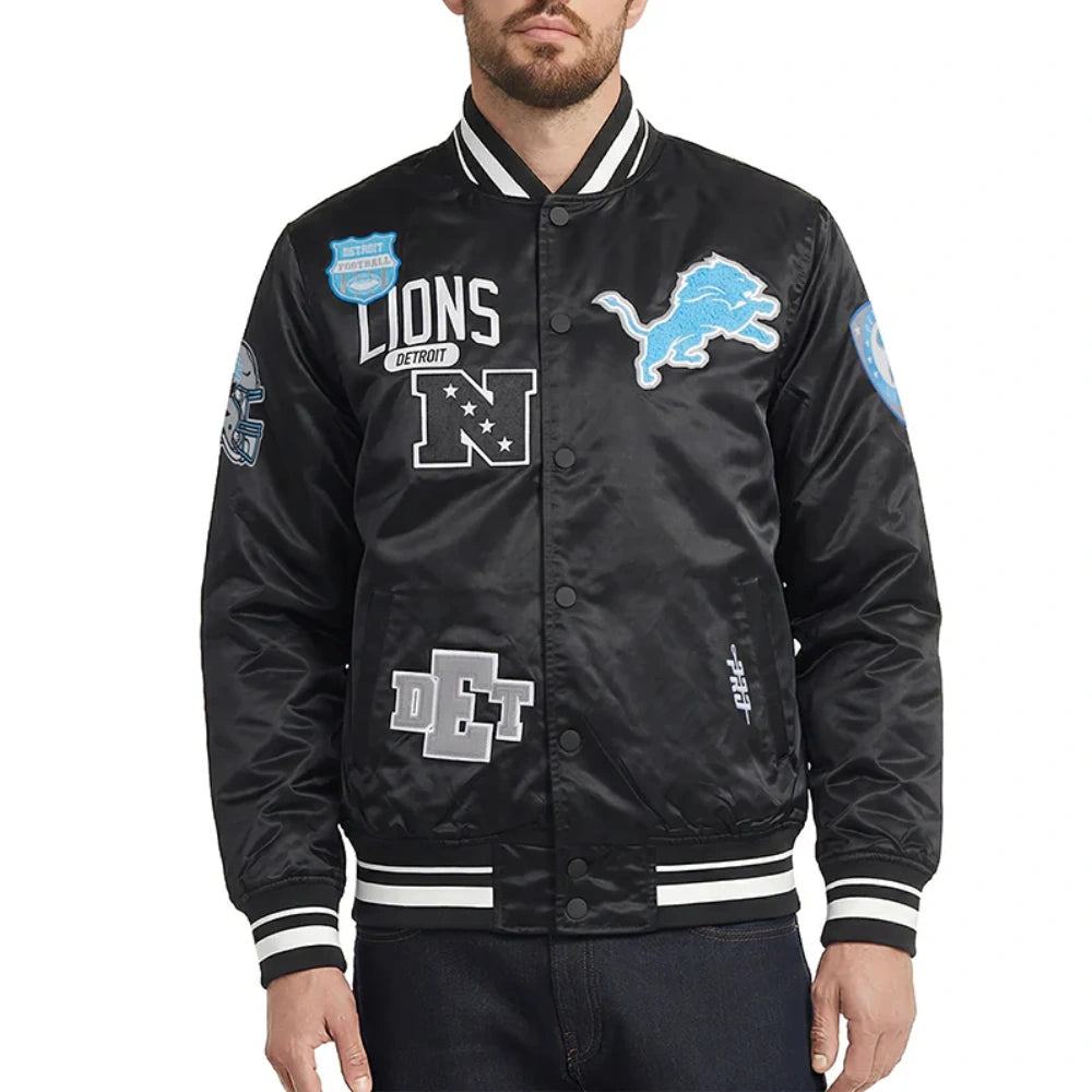 Detroit Lions Letterman Navy Satin Varsity Jacket