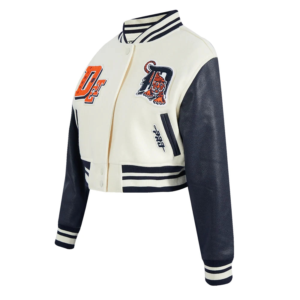 Detroit Tigers Cropped Best Of Women’s Cream/Navy Varsity Jacket