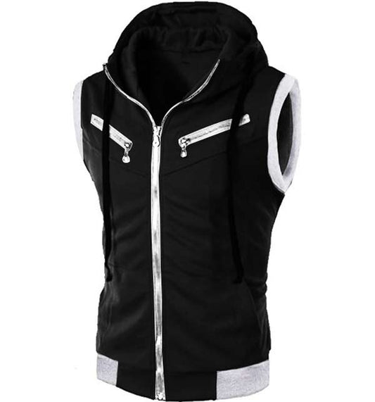 Mens Fashion Black Sleeveless Hoodie - Recreated Inspired Edition